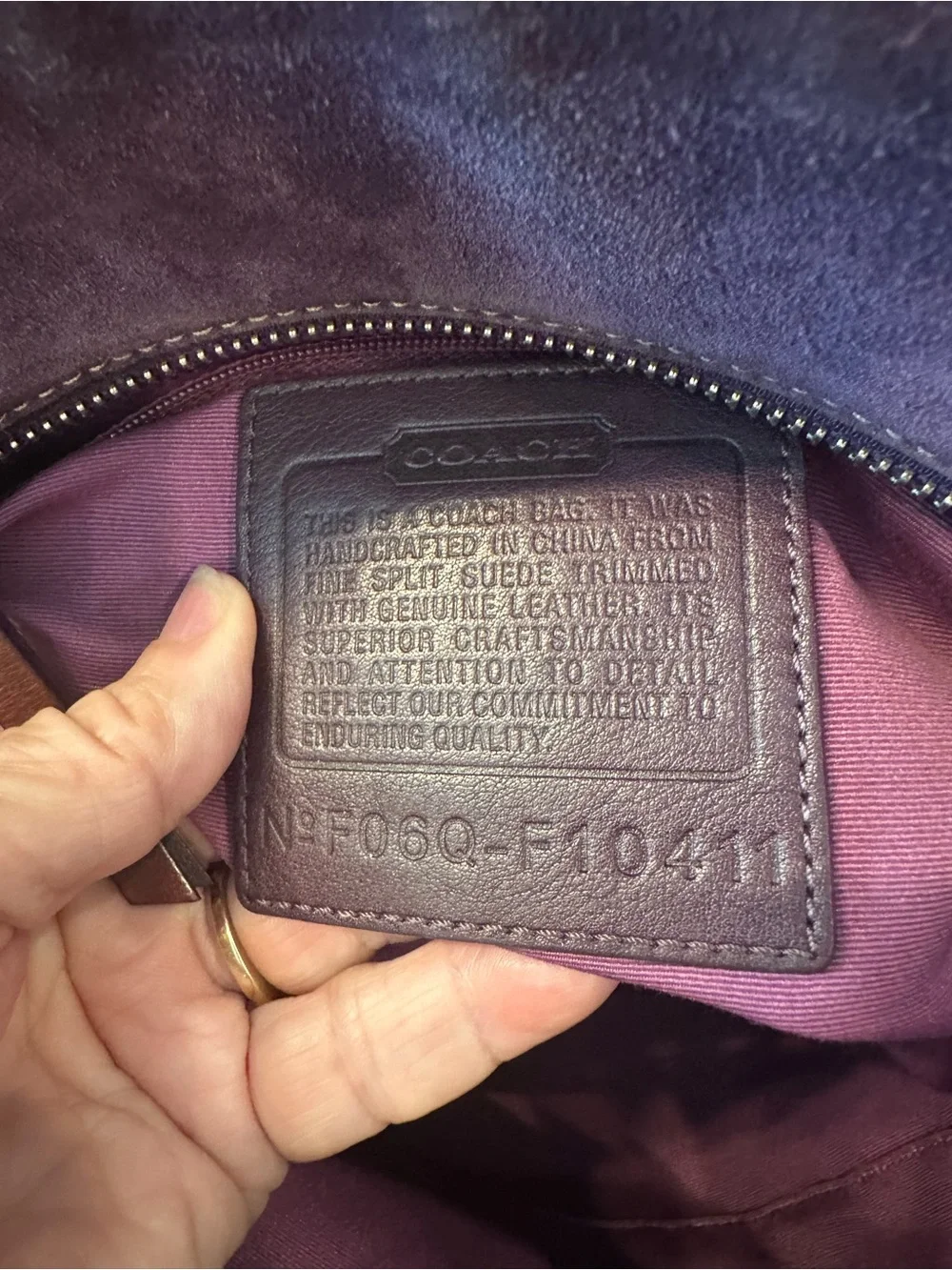 Coach #344 Vintage Hamptons Gallery Plum Suede Tote with Leather Trim